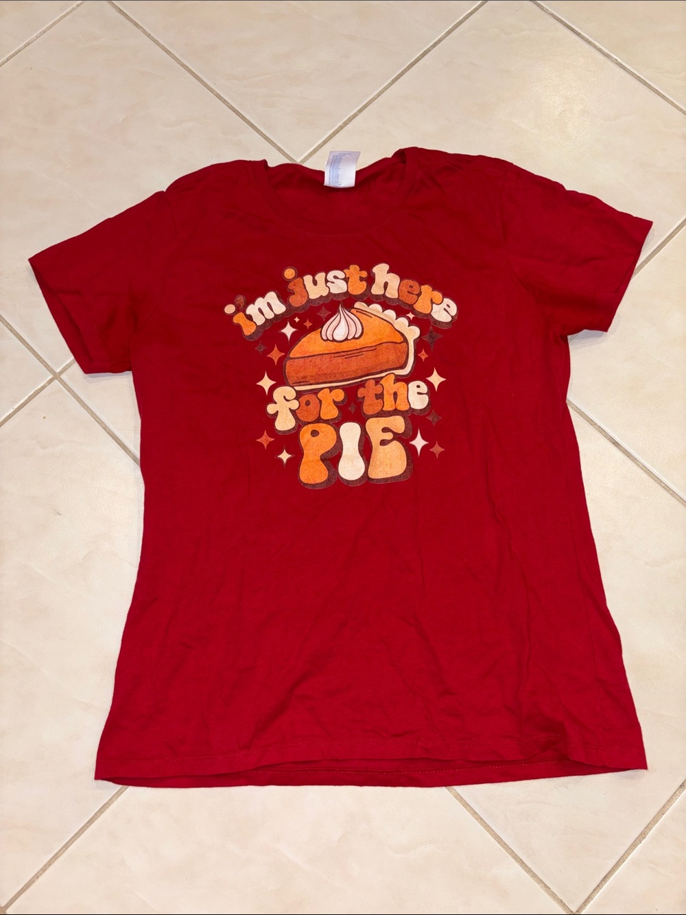 Port and Company Red Short-Sleeve Graphic Tee - 'I'm Just Here for the Pie'